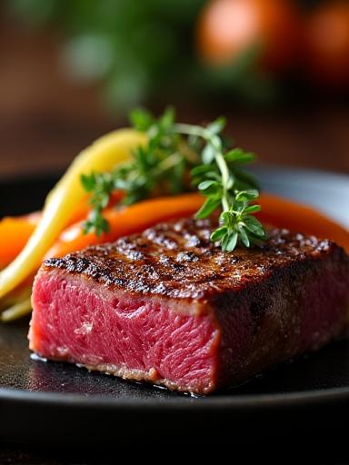 旬の野菜を添えた完璧に焼き上げられた和牛ステーキ