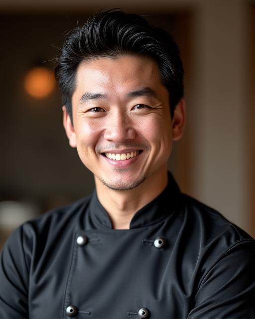 膳心の総料理長、中村健一氏のプロフェッショナルなポートレート